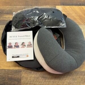 NWT Airplane Neck Pillow Set Gray Head Support Sleep Flight Travel Eyemask BUYUE